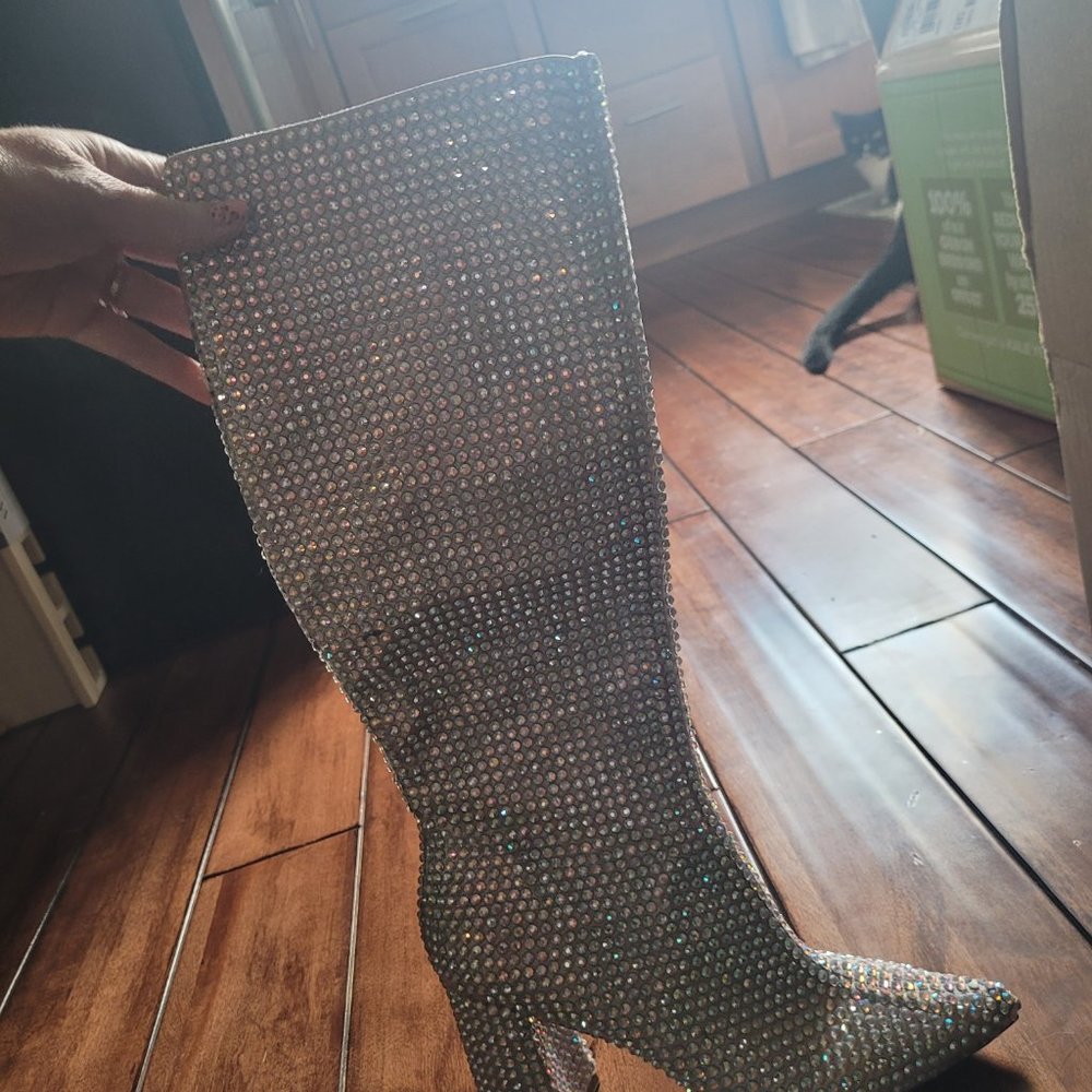 Never worn Betsy Johnson Farrah Knee High Rhinestone Boots - Picture 3 of 9